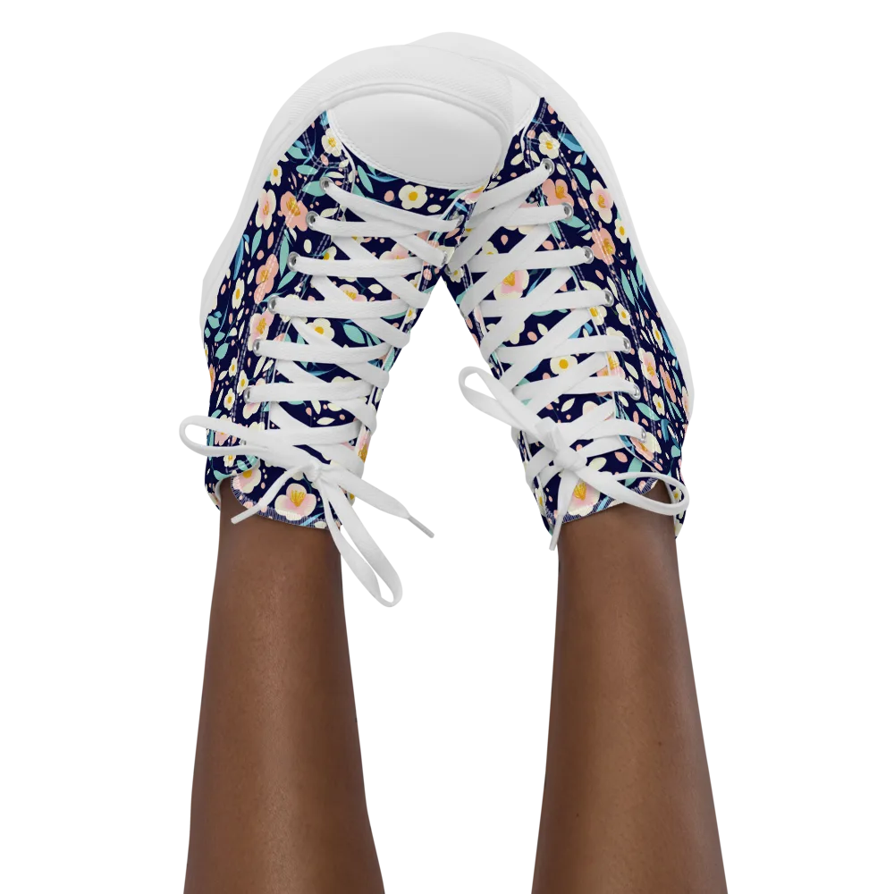 Midnight Camellia on Women's High Top Canvas Shoes — Front