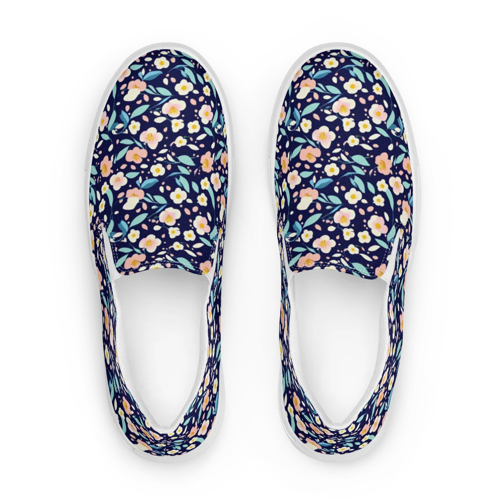 Midnight Camellia on Men's Slip-On Canvas Shoes — Front