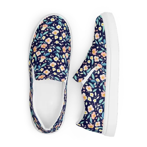 Midnight Camellia on a Men's Slip-On Canvas Shoes