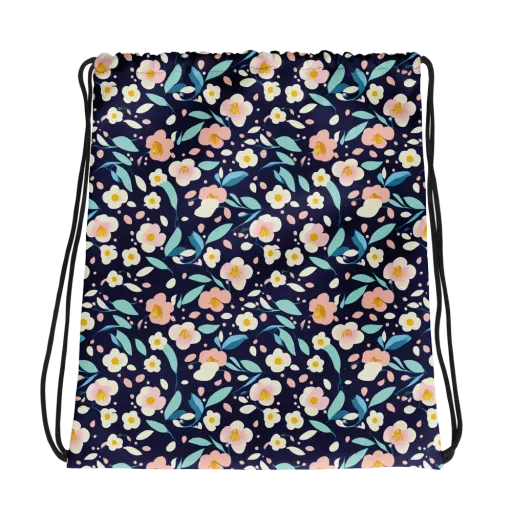 Midnight Camellia on a Drawstring Bag