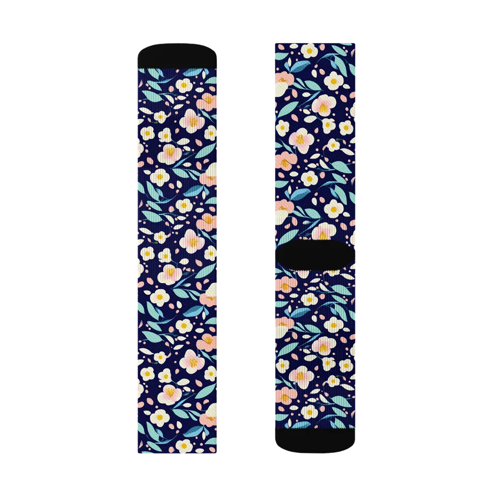 Midnight Camellia on Socks — Left Sock