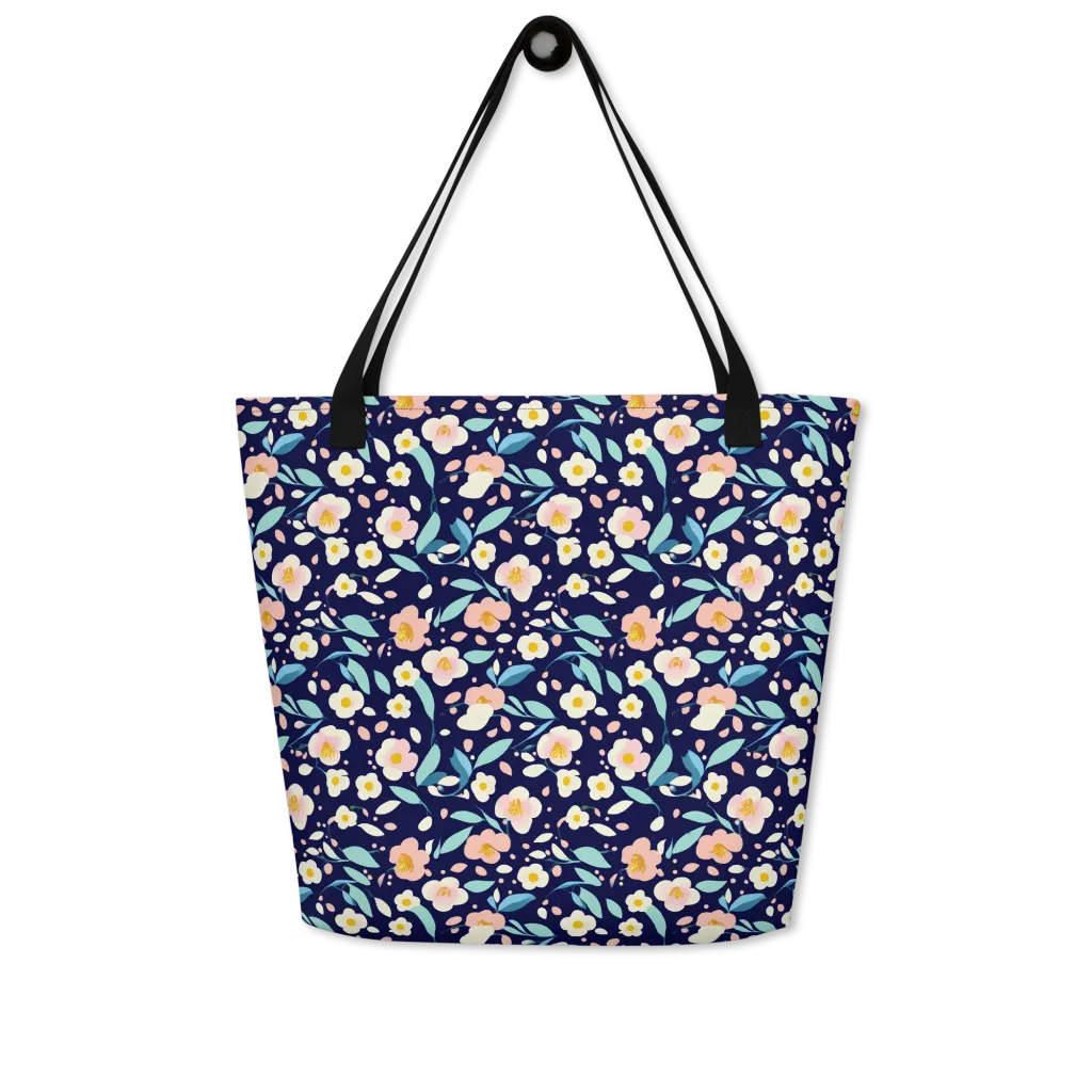 Midnight Camellia on Large Tote Bag W/ Pocket — Front