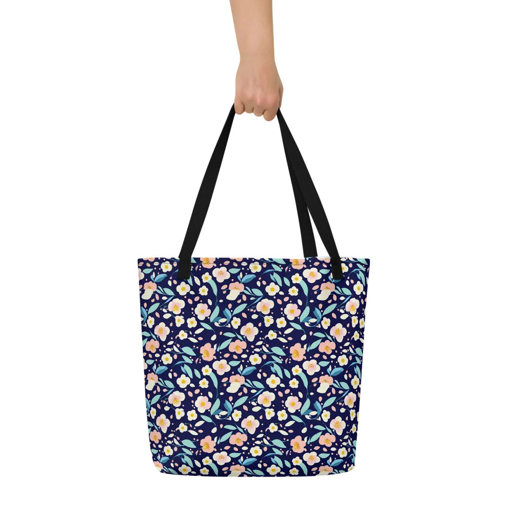 Midnight Camellia on Large Tote Bag W/ Pocket — Front