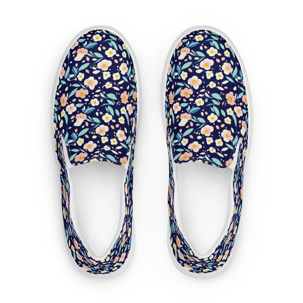 Midnight Camellia on Women's Slip-On Canvas Shoes — Front