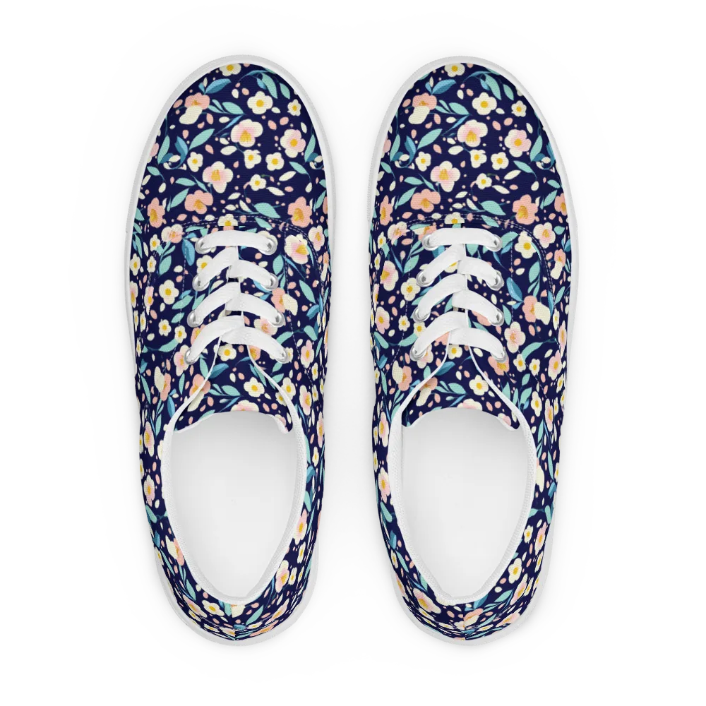 Midnight Camellia on Men's Lace-Up Canvas Shoes — Front