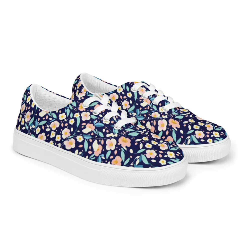 Midnight Camellia on Men's Lace-Up Canvas Shoes — Right Front