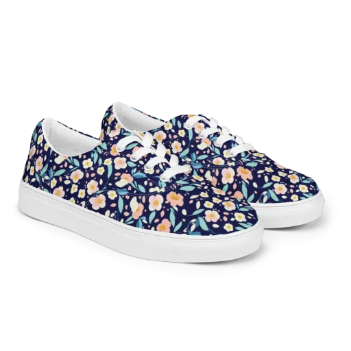 Midnight Camellia on a Men's Lace-Up Canvas Shoes