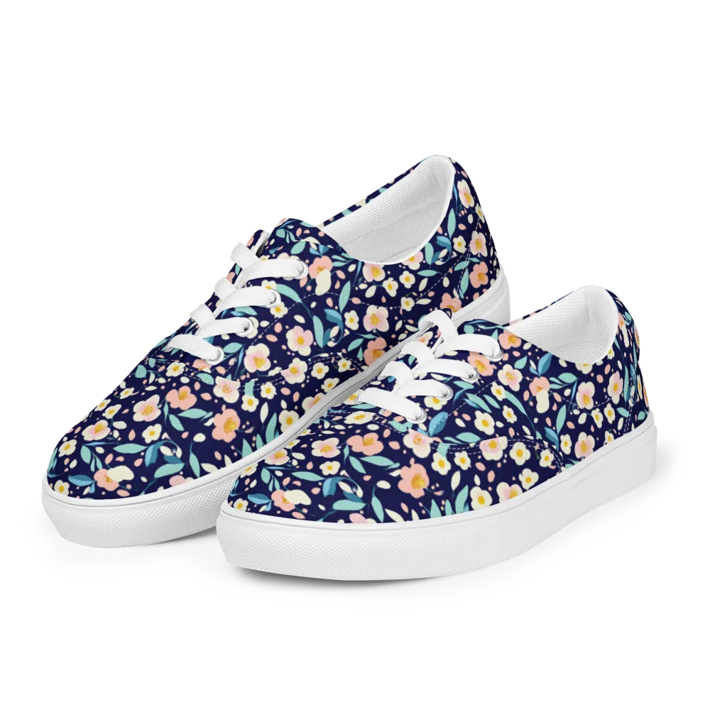 Midnight Camellia on Men's Lace-Up Canvas Shoes — Left Front