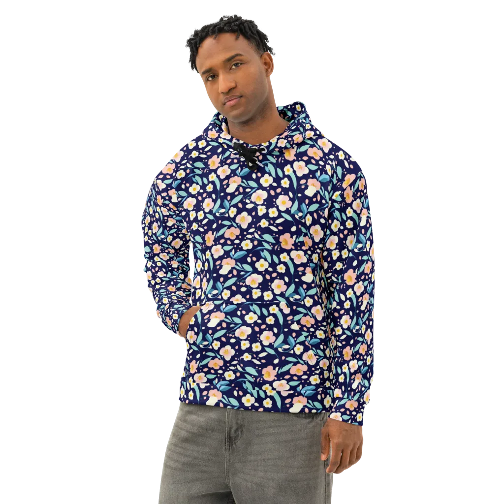 Midnight Camellia on Cotton Hoodie — Left Front