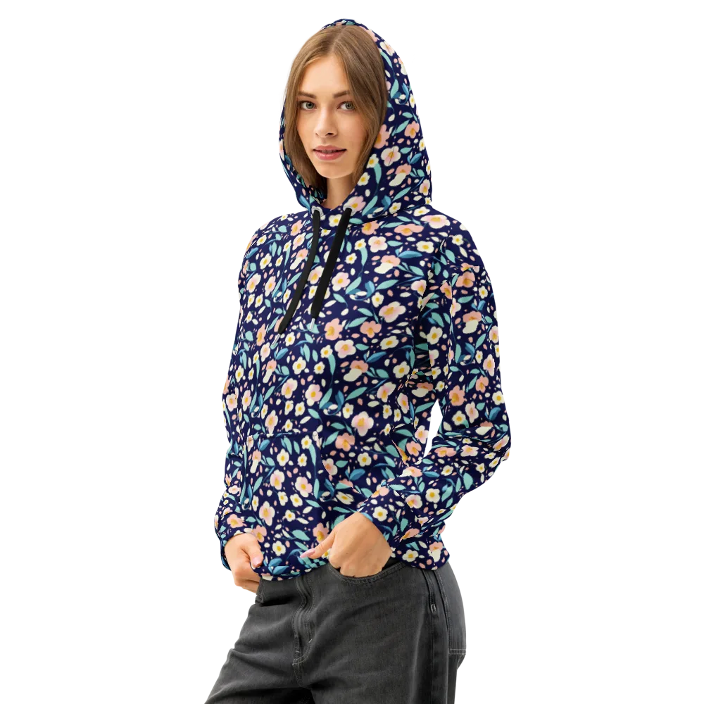 Midnight Camellia on Cotton Hoodie — Left Front