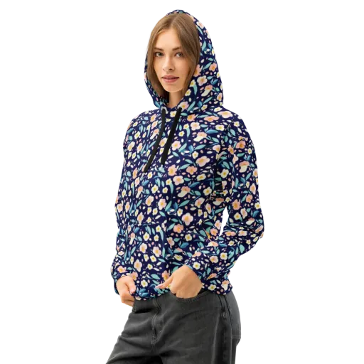 Midnight Camellia on a Cotton Hoodie