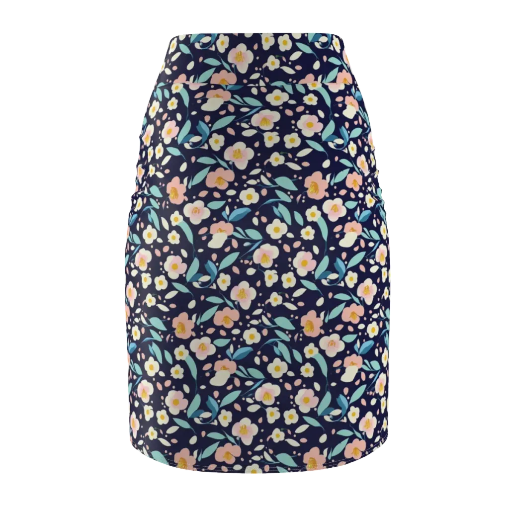 Midnight Camellia on Pencil Skirt — Back