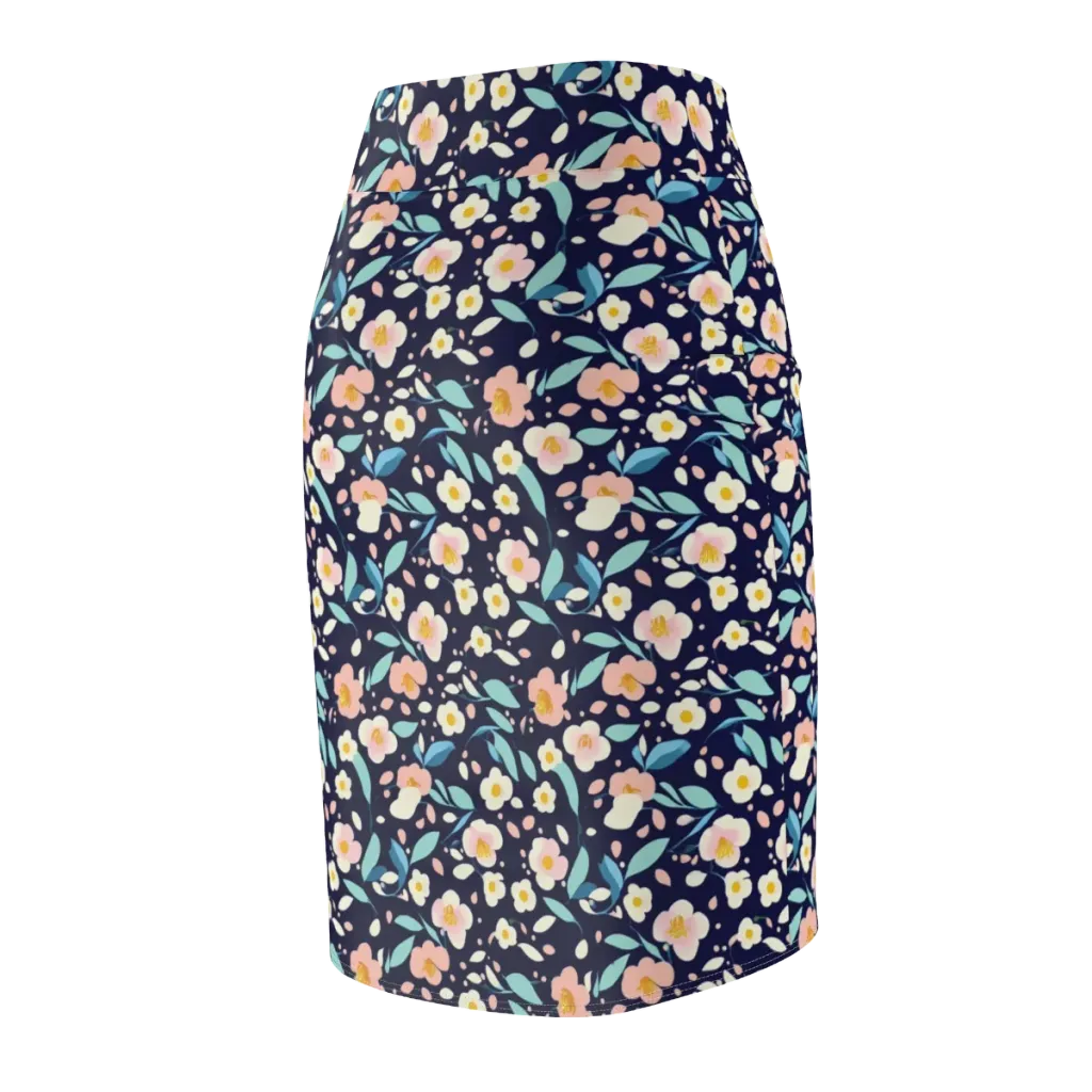 Midnight Camellia on Pencil Skirt — Back Side