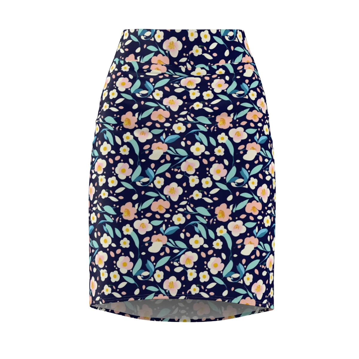 Midnight Camellia on Pencil Skirt — Front