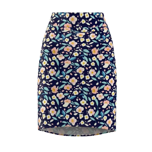 Midnight Camellia on a Pencil Skirt