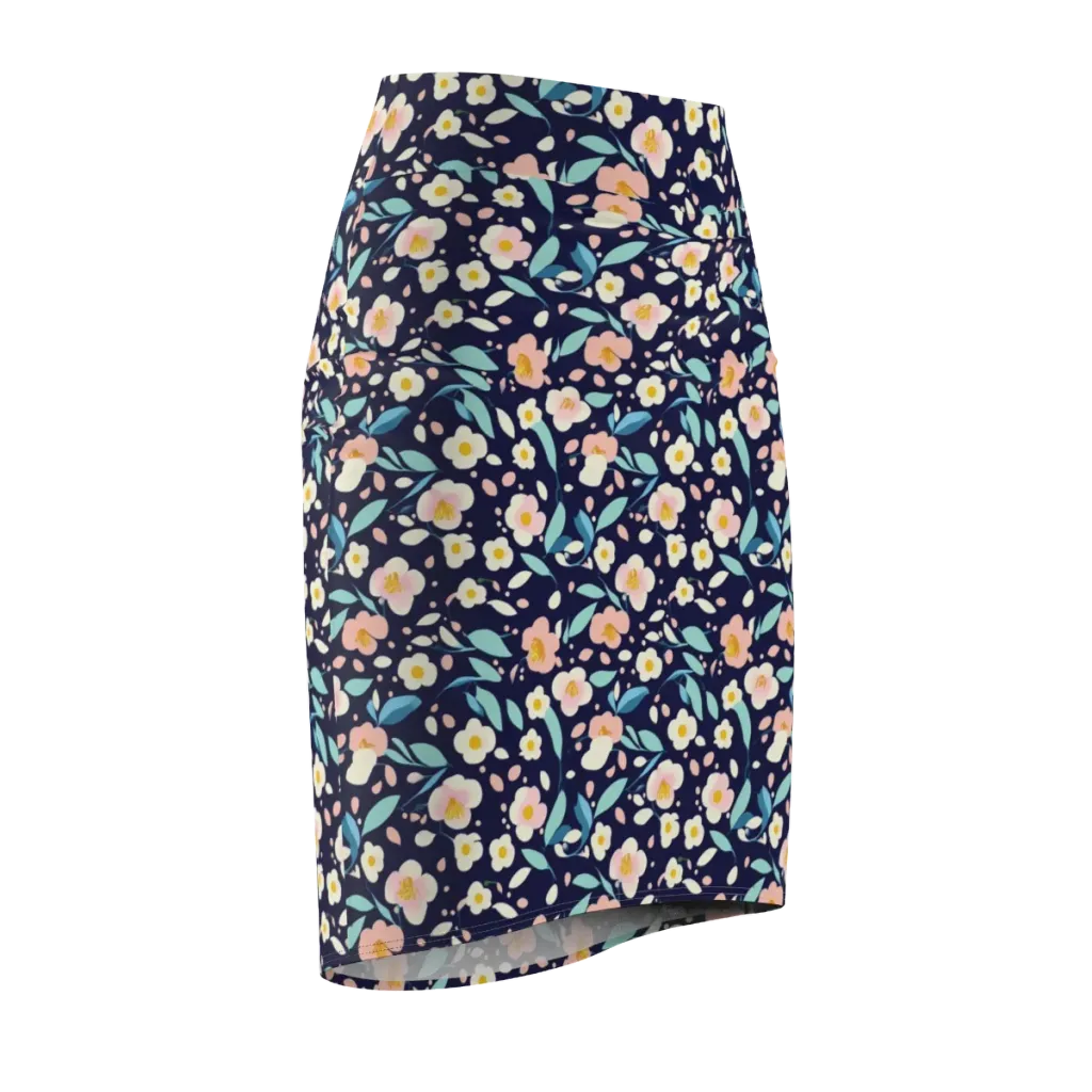 Midnight Camellia on Pencil Skirt — Front Side