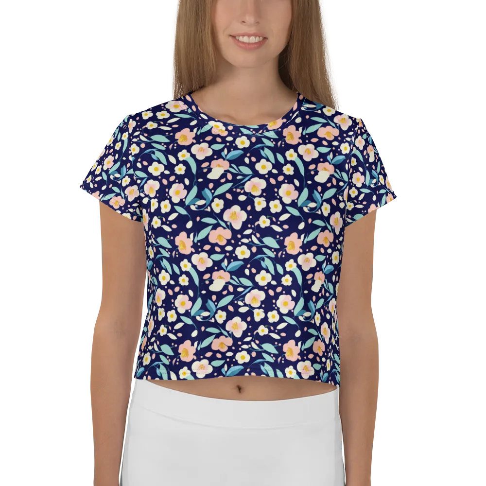 Midnight Camellia on Crop Tee — Front