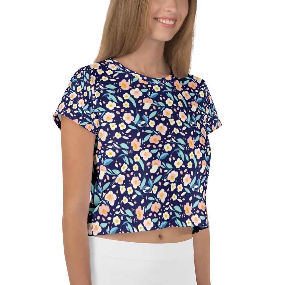 Midnight Camellia on Crop Tee — Right