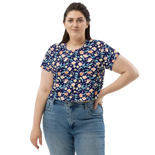 Midnight Camellia on a Crop Tee