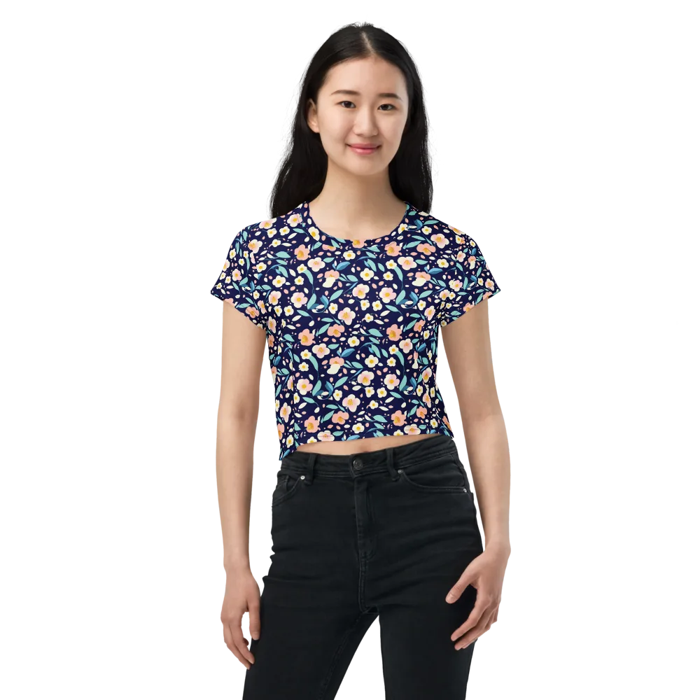 Midnight Camellia on Crop Tee — Front