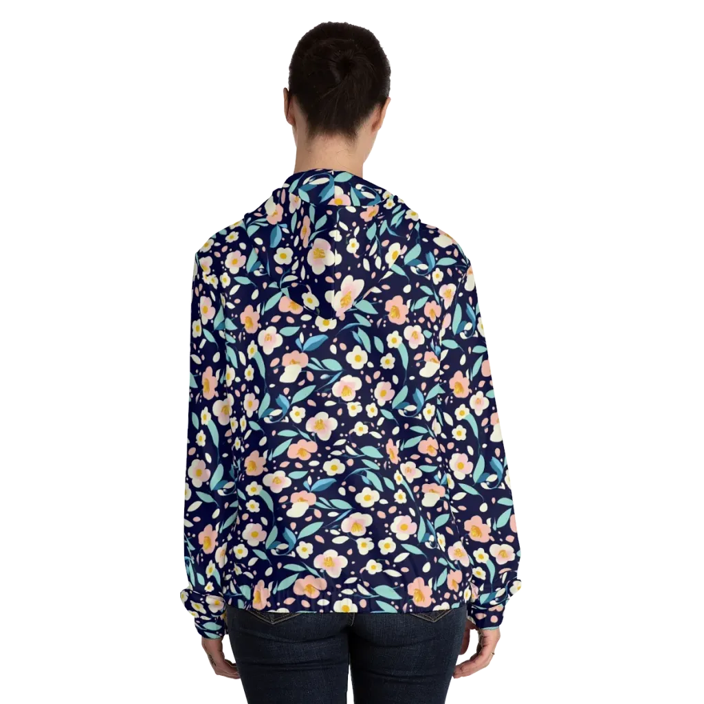 Midnight Camellia on Women's Full-Zip Hoodie — Back On Person