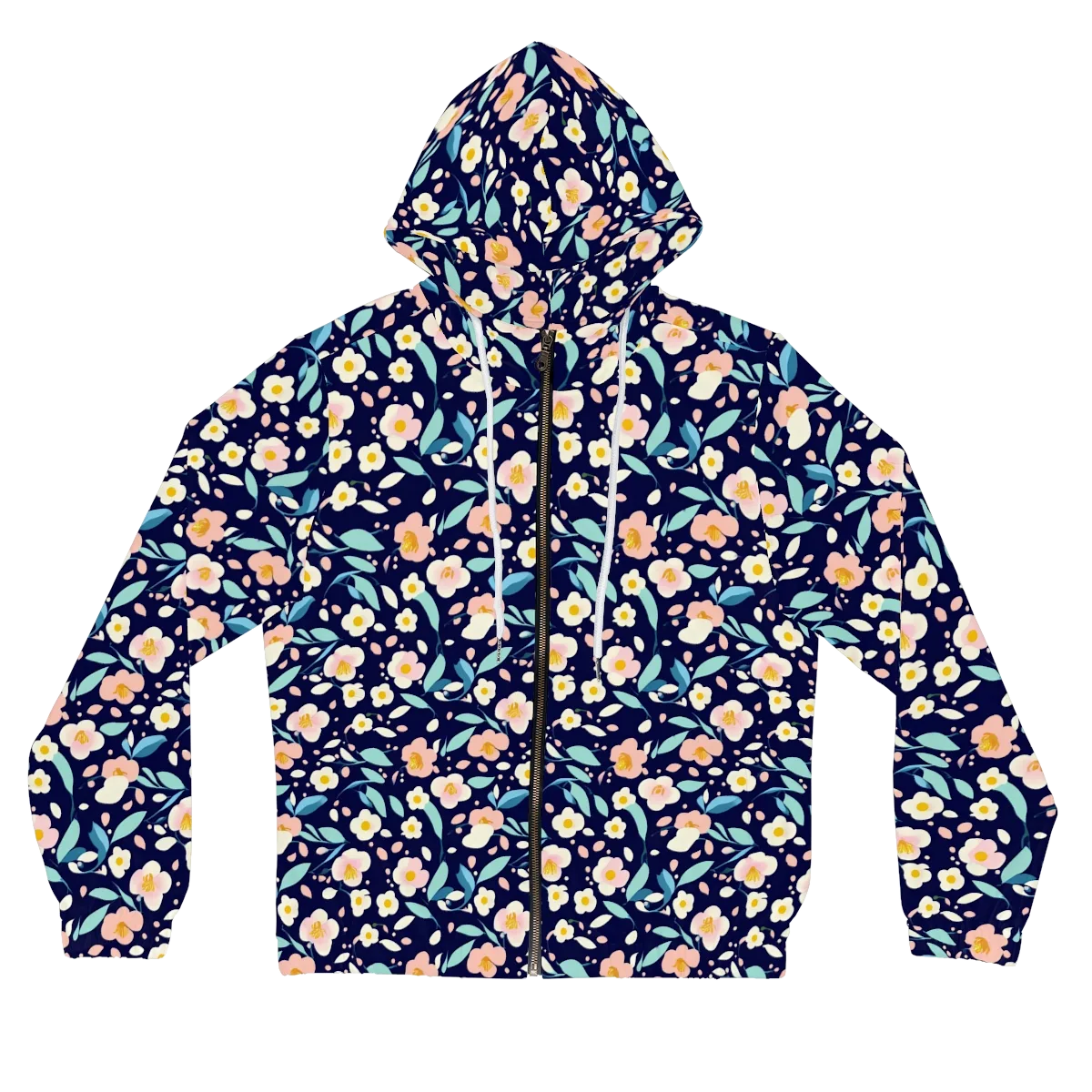 Midnight Camellia on Women's Full-Zip Hoodie — Front