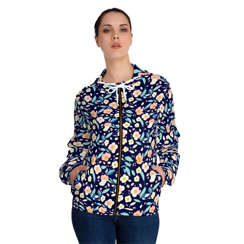 Midnight Camellia on Women's Full-Zip Hoodie — Front On Person