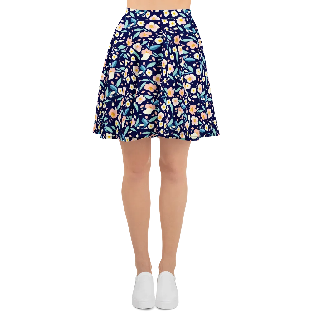 Midnight Camellia on Skater Skirt — Front