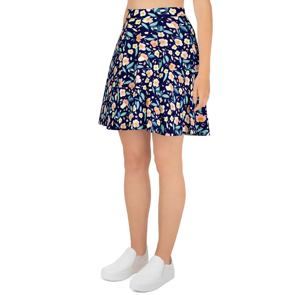 Midnight Camellia on Skater Skirt — Left