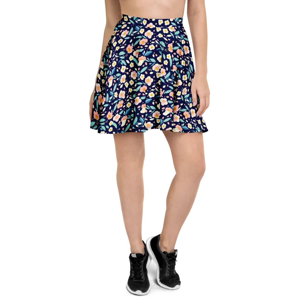 Midnight Camellia on Skater Skirt — Front