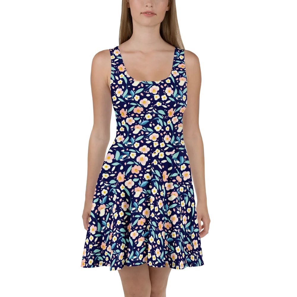 Midnight Camellia on Skater Dress — Front