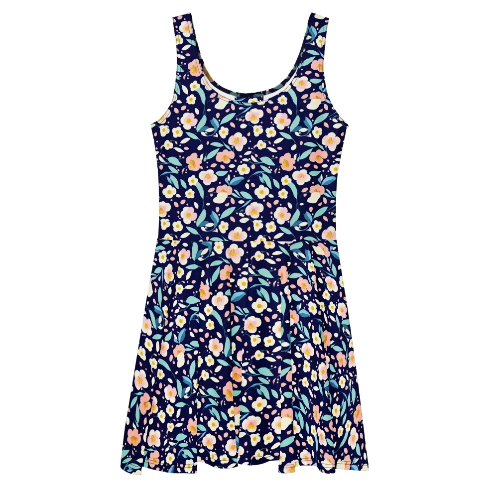 Midnight Camellia on Skater Dress — Front