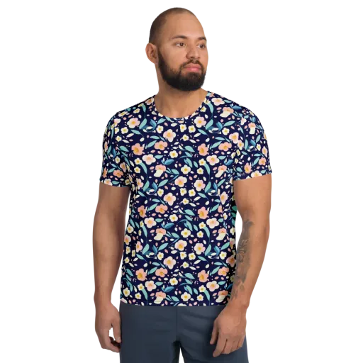 Midnight Camellia on a Men's Athletic T-Shirt