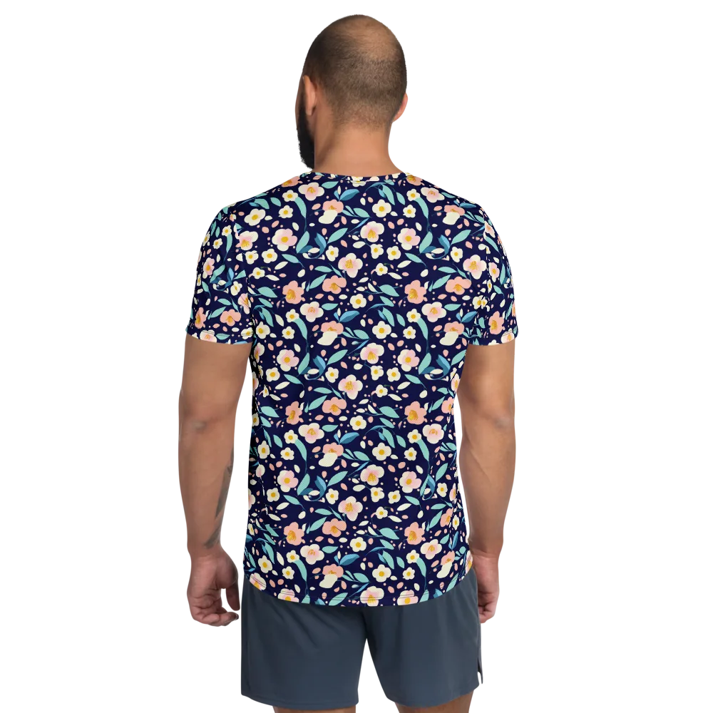 Midnight Camellia on Men's Athletic T-Shirt — Back