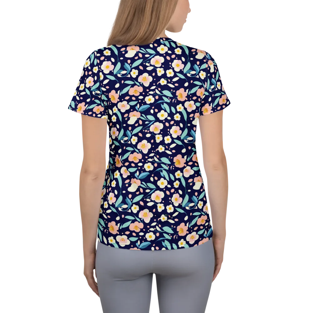 Midnight Camellia on Women's Athletic T-Shirt — Back