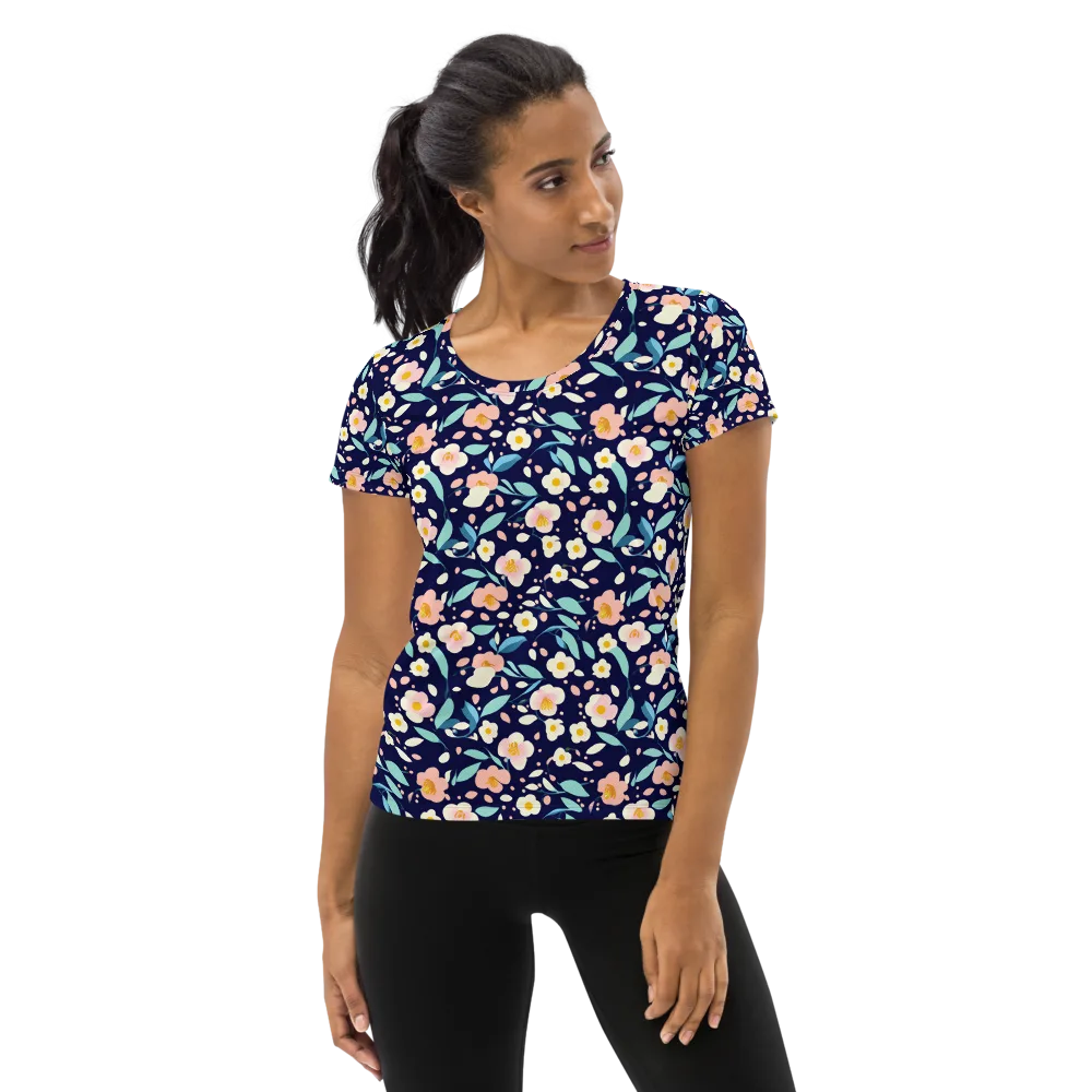 Midnight Camellia on Women's Athletic T-Shirt — Front