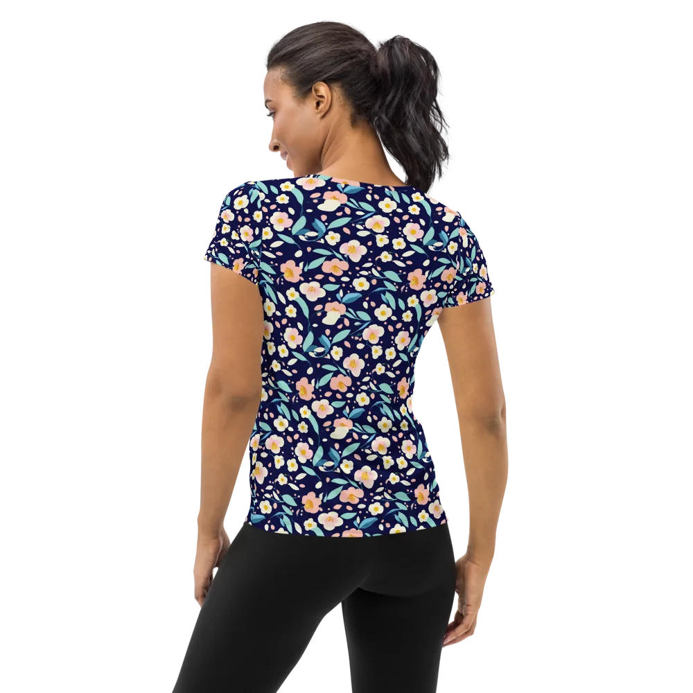 Midnight Camellia on Women's Athletic T-Shirt — Back