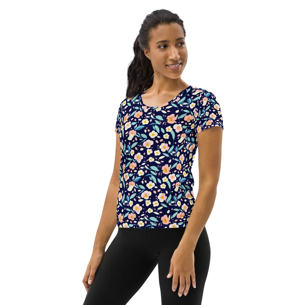 Midnight Camellia on Women's Athletic T-Shirt — Left