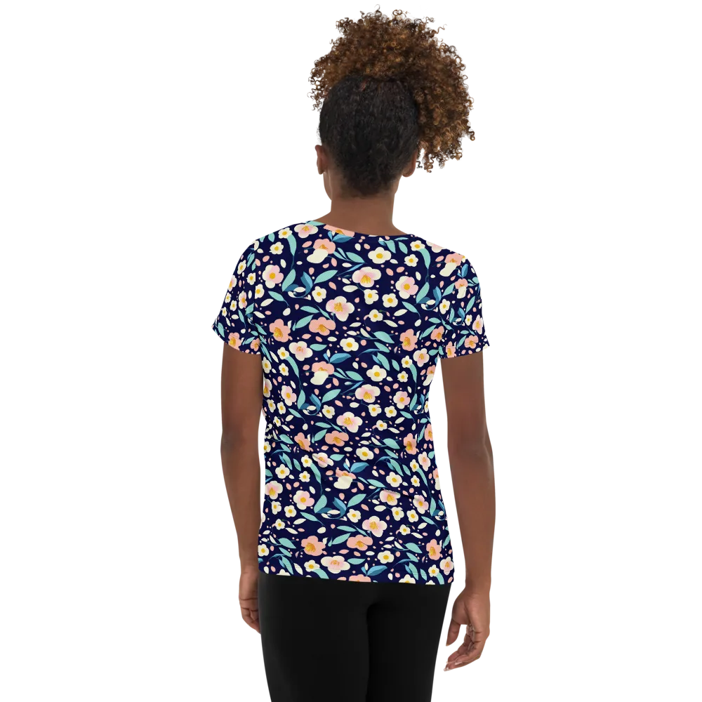Midnight Camellia on Women's Athletic T-Shirt — Back