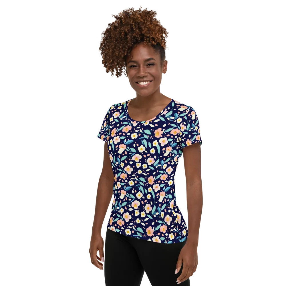 Midnight Camellia on Women's Athletic T-Shirt — Left