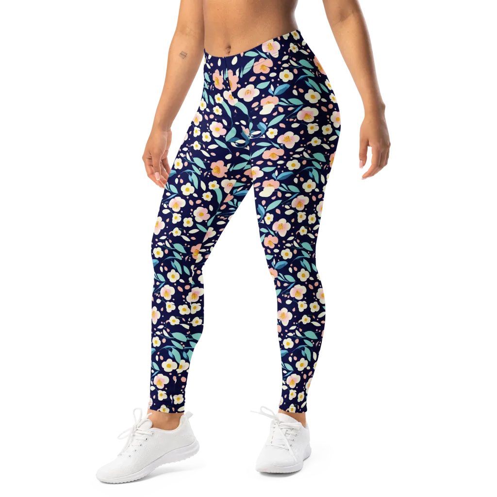 Midnight Camellia on Leggings — Left Front
