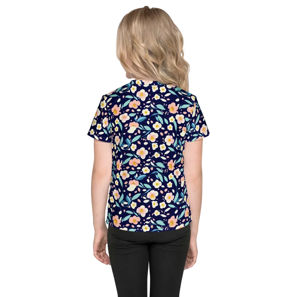 Midnight Camellia on Kids Crew Neck T-Shirt — Back