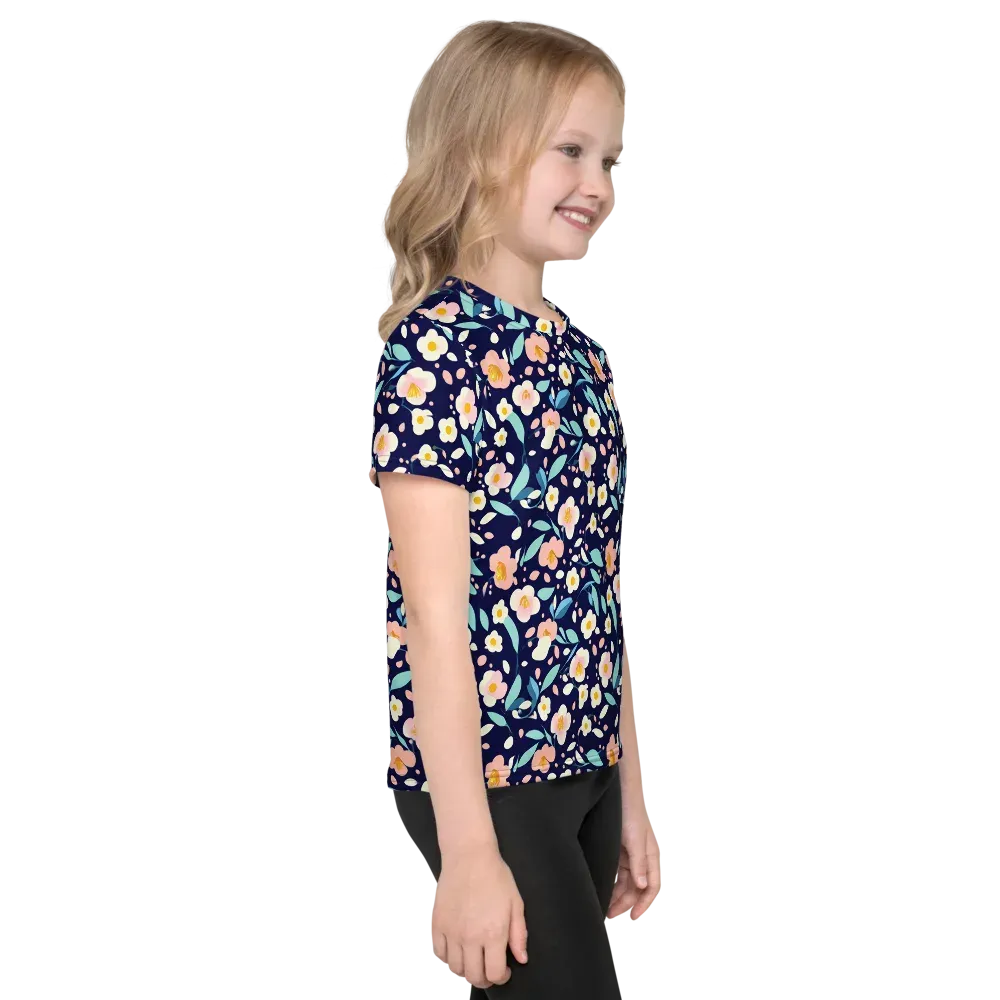 Midnight Camellia on Kids Crew Neck T-Shirt — Right