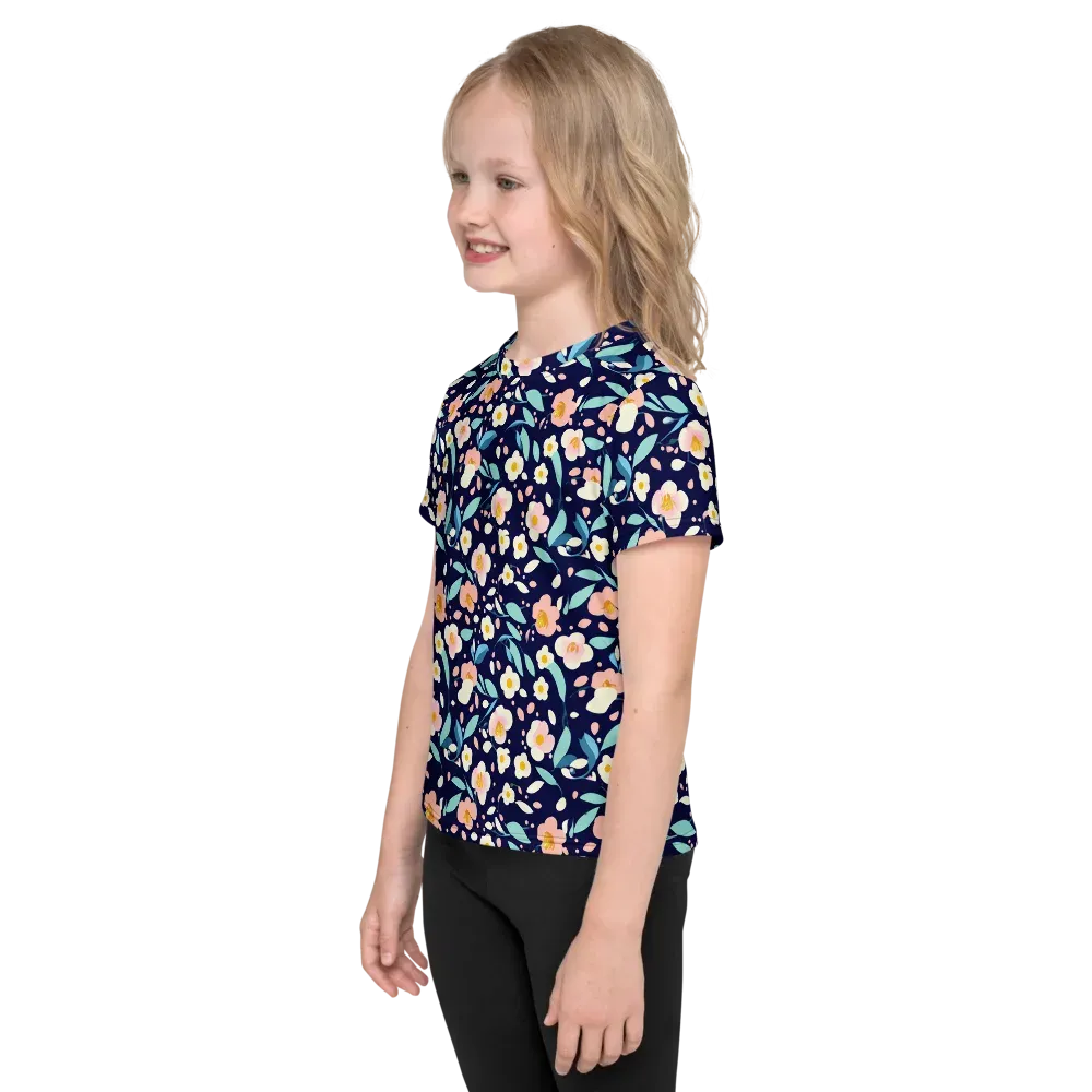 Midnight Camellia on Kids Crew Neck T-Shirt — Left