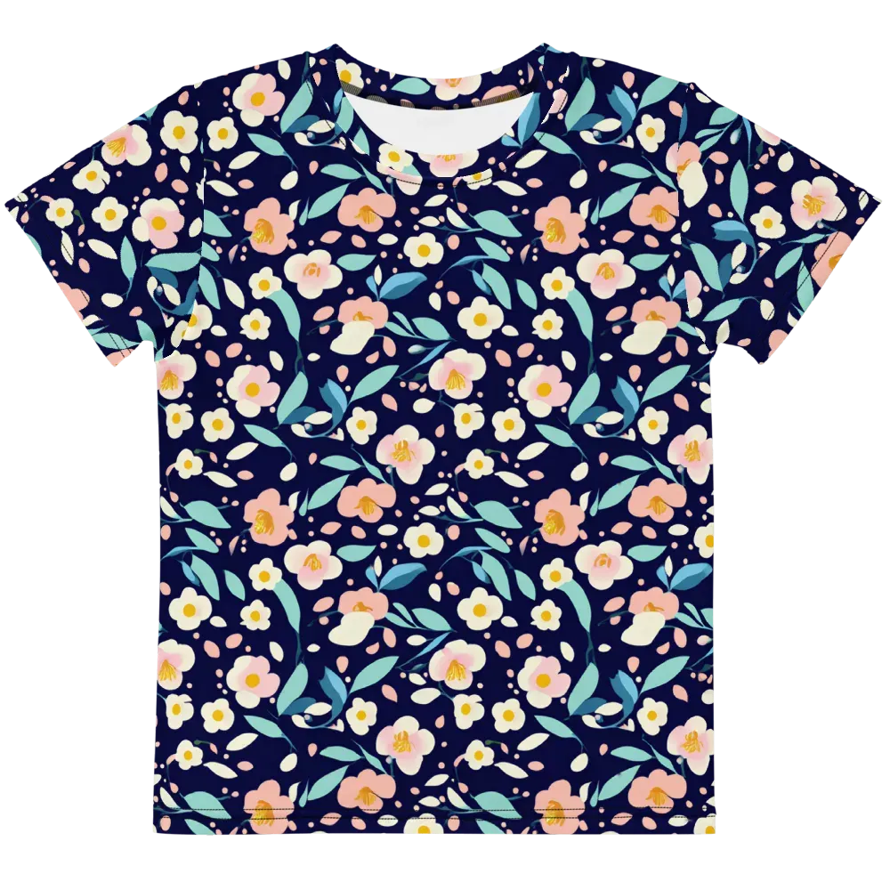 Midnight Camellia on Kids Crew Neck T-Shirt — Front