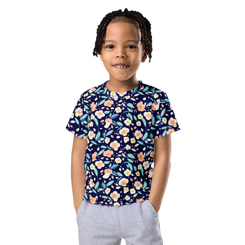 Midnight Camellia on Kids Crew Neck T-Shirt — Front