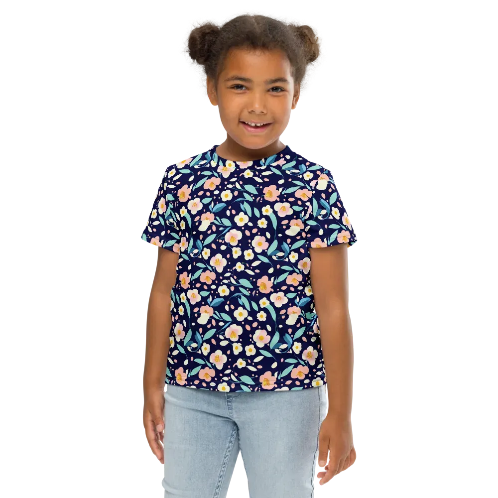 Midnight Camellia on Kids Crew Neck T-Shirt — Front