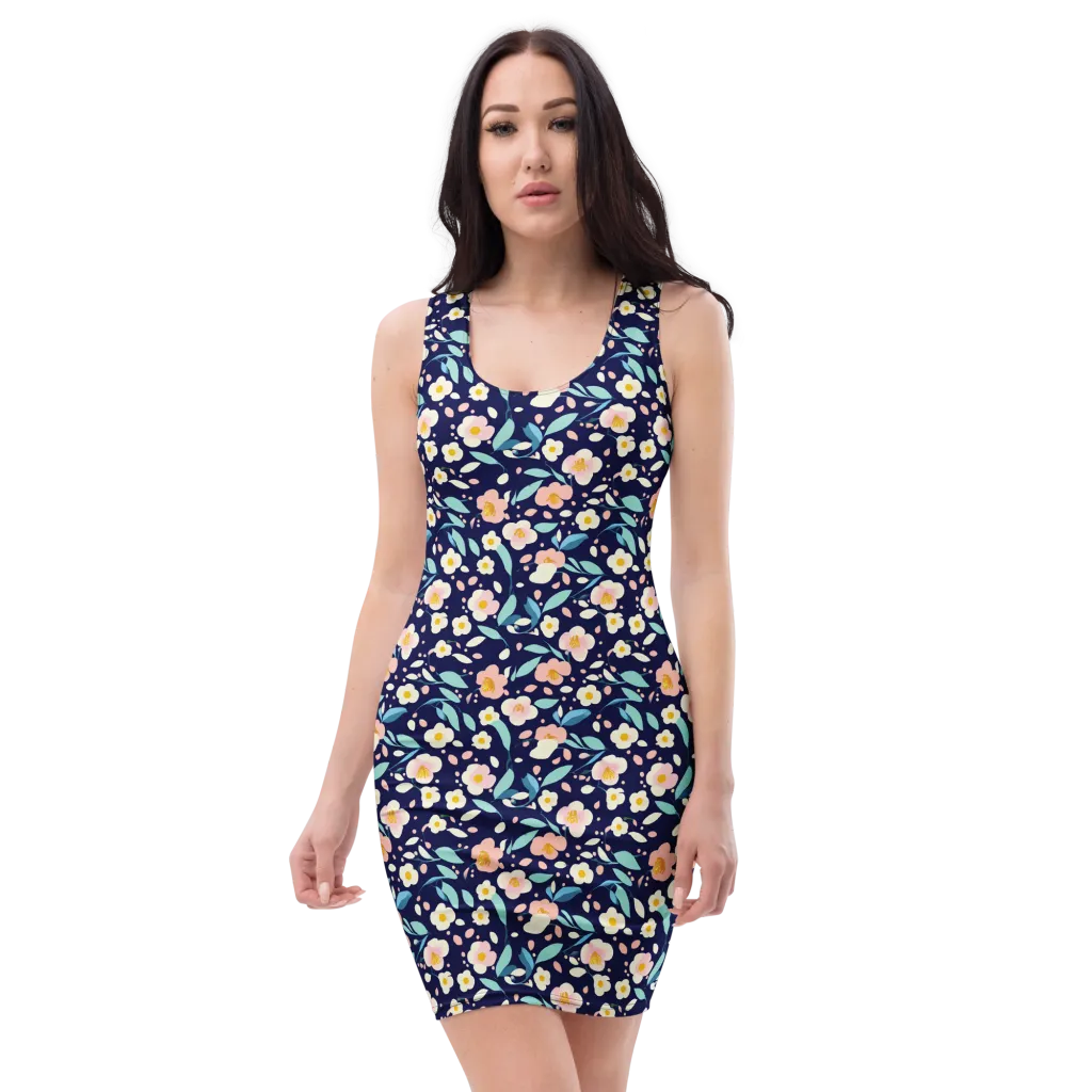 Midnight Camellia on Bodycon Dress — Front