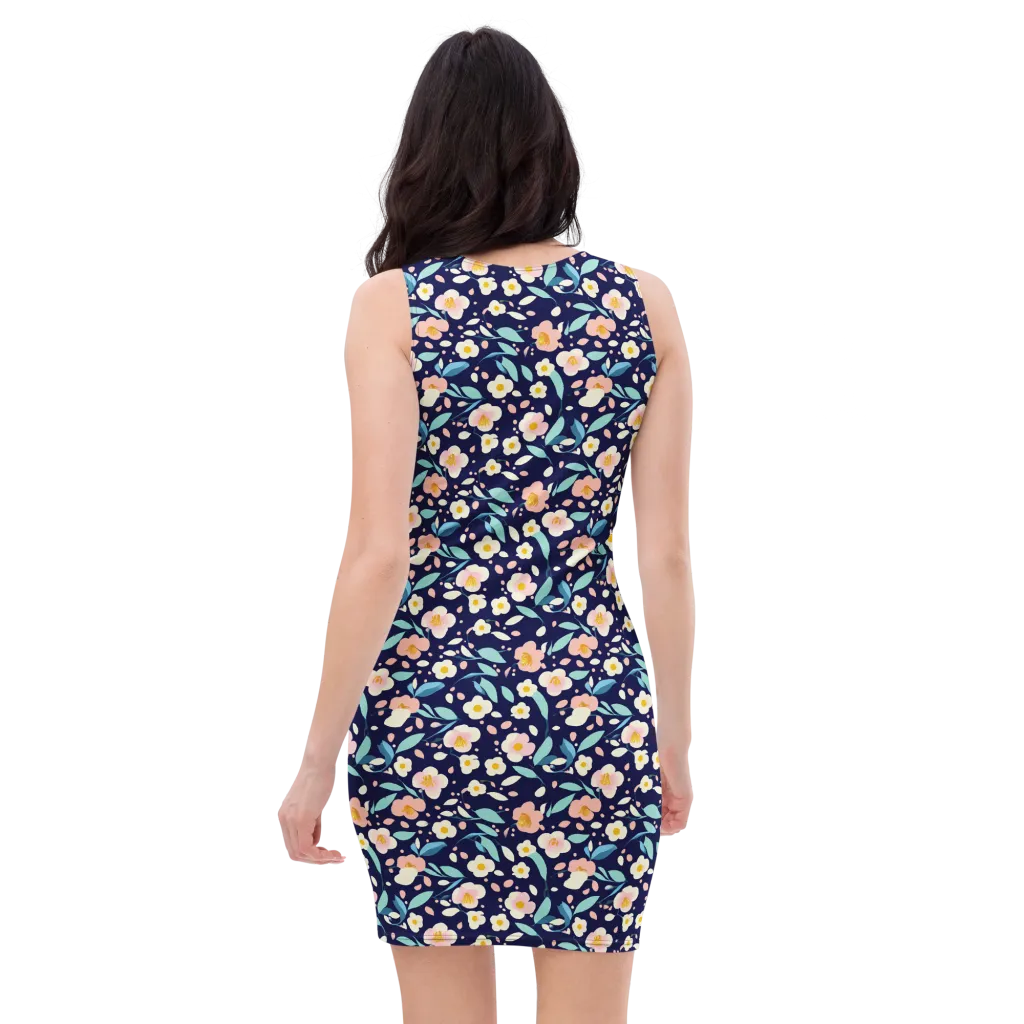 Midnight Camellia on Bodycon Dress — Back