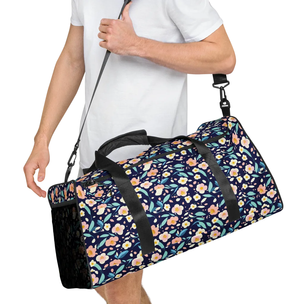 Midnight Camellia on Duffle Bag — Right Front